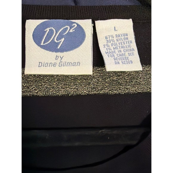 NWT DG2 by Diane Gilman Black w Gold Metallic Stripe Sweater Button Accent Sz L - Picture 5 of 6